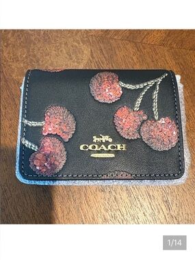 Coach Mini Crossbody Wallet on a chain  black cherry print black/red/gold sparkl